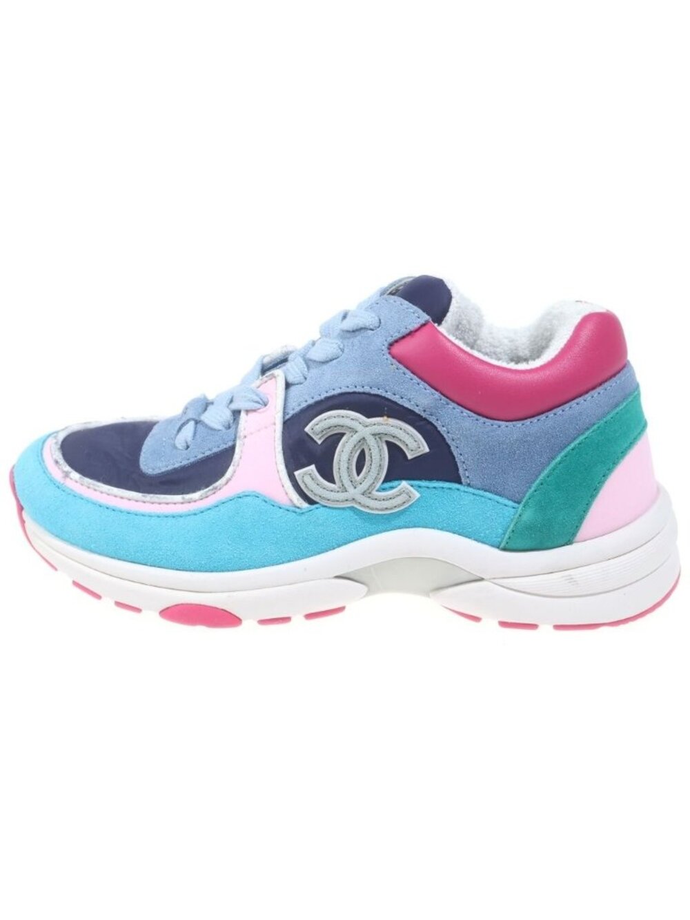 Chanel CC Logo Suede Nylon Low Cut Sneakers Multicolor
